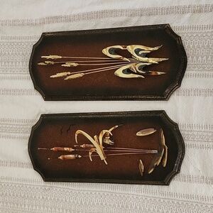 Wall hangers solid wood and metal cattails vintage